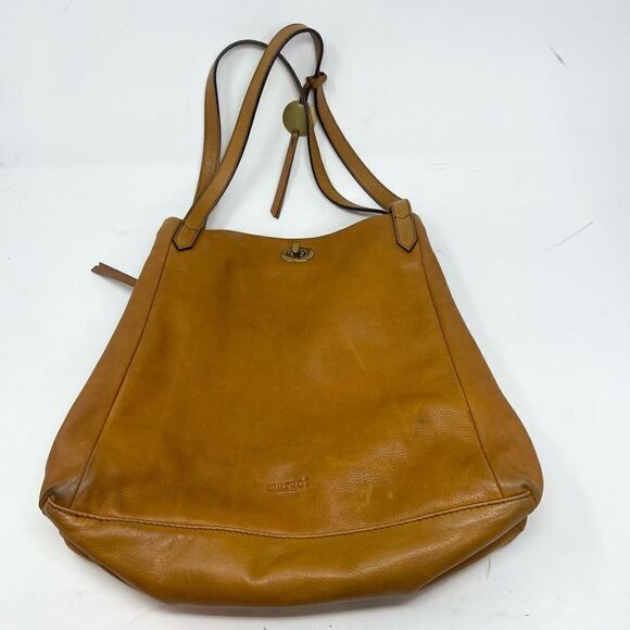 Margot Tote Bag Womens Tan Leather Turn Lock Front Double Handle - Picture 1 of 12